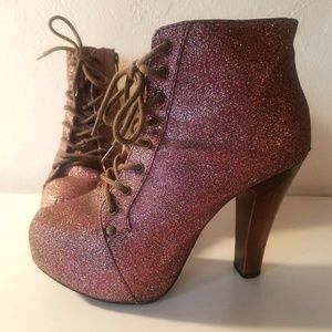 Charlotte Russe Pink Glitter Ankle Boots